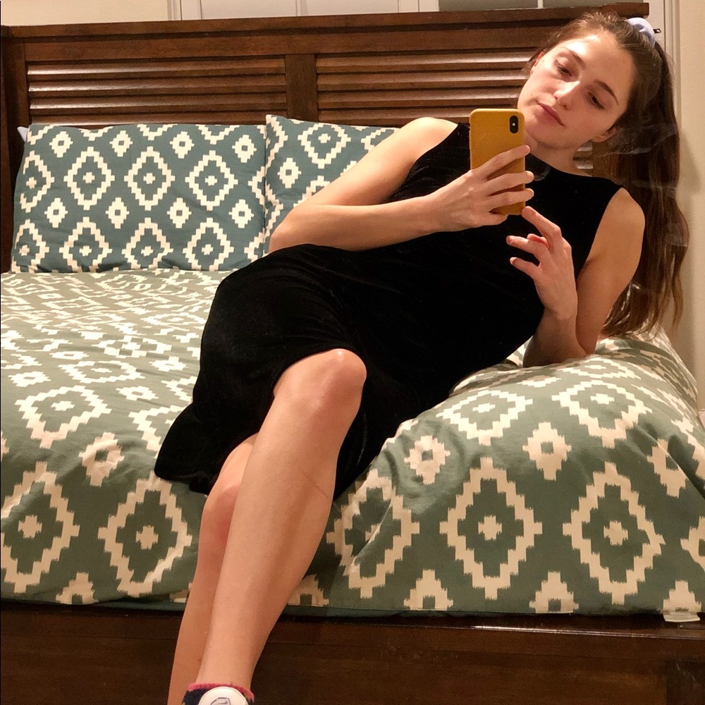 Low back black velvet reformation dress